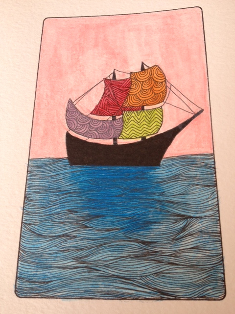Card 3, Ship. Zingdoodle Lenormand by Rootweaver 2013